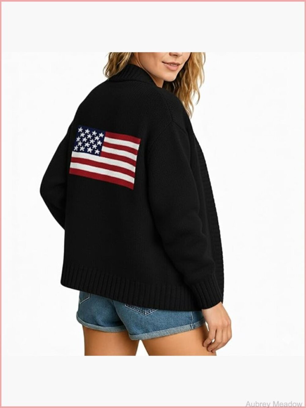 Patriotic Knit Cardigan Sweater Long Sleeve Oversized Lightweight Pullover